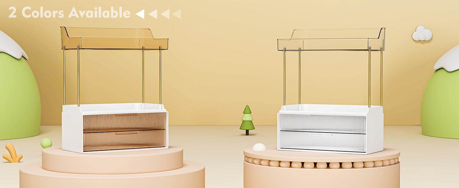 7CODE 4-Tier 2-Drawer Bathroom Organizer with Makeup, Perfume, and Skincare Organizers in Amber Racks Cosmetic Box