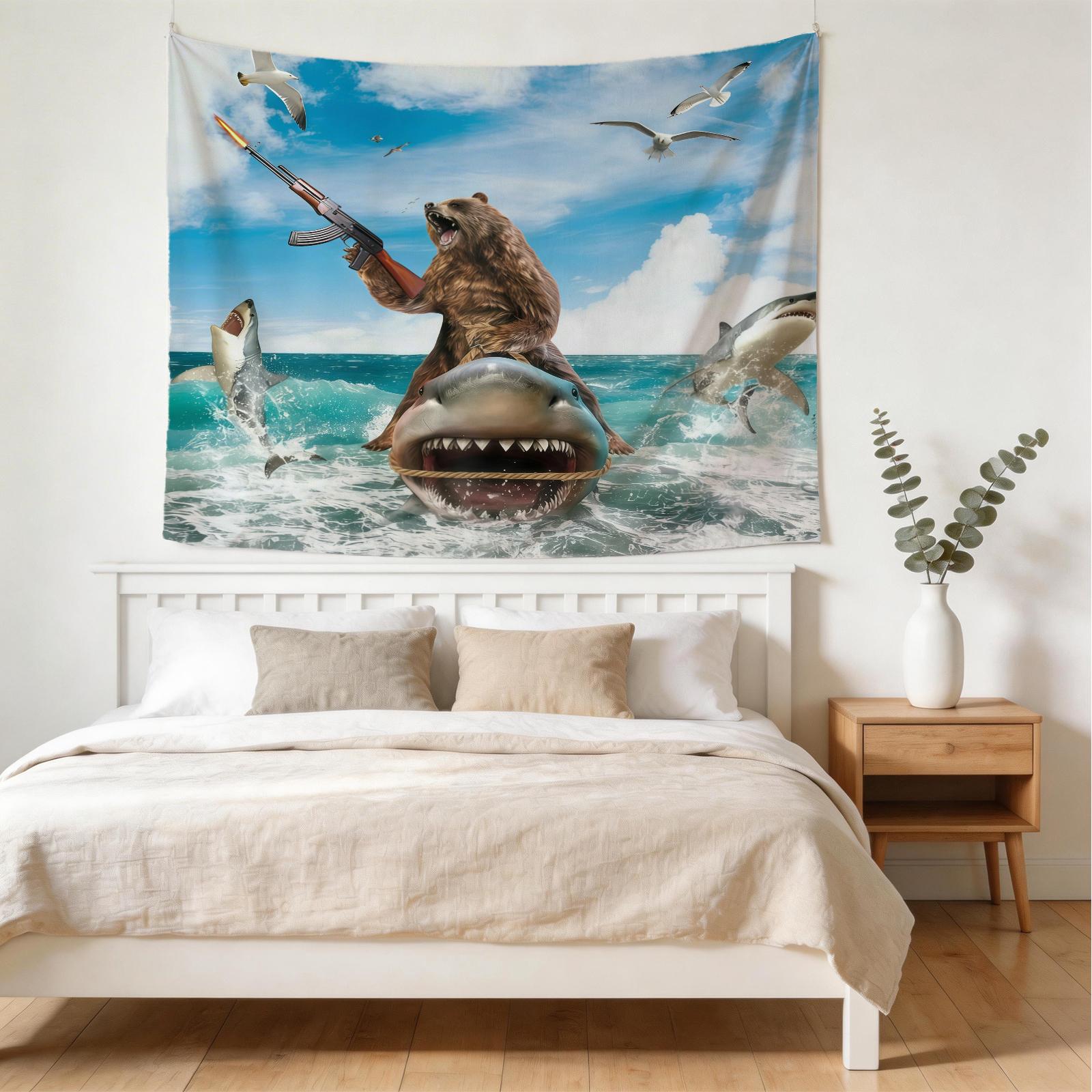 Funny Animal Surfing Theme Tapestry, Creative and Practical, Perfect for Living Room, Bedroom, Dorm, Fashionable and Fun Decor