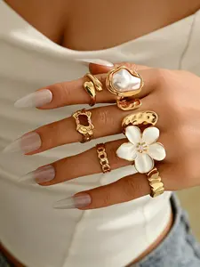 Women's Vintage Fashion Stacking Ring Set, Irregular Folded Old Currency Style, Multi-Color Artificial Jewelry, Stackable Gemstone Rings