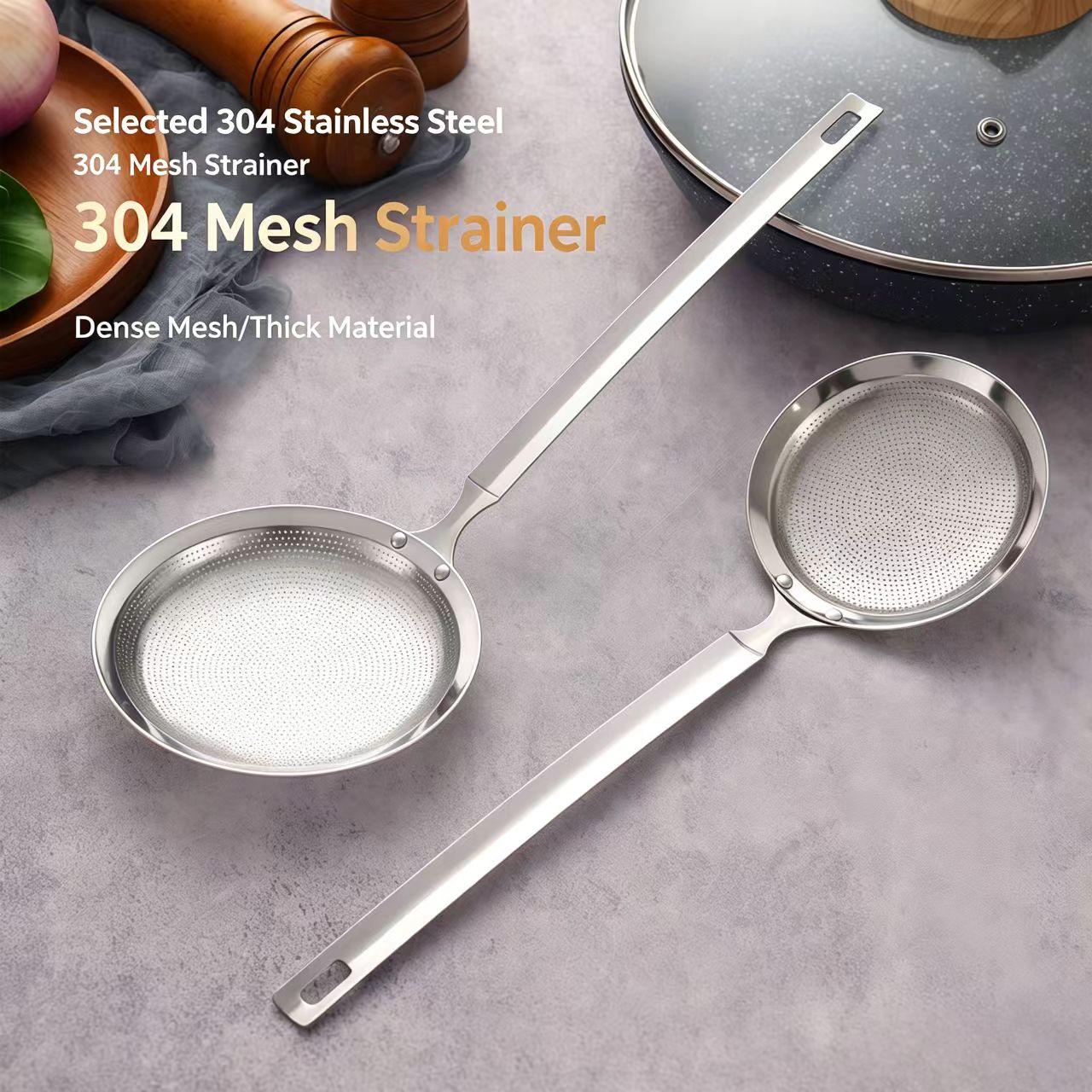 Multi-Use Stainless Steel Fine Mesh Strainer Ladle, Anti-Scald Long Handle Skimmer for Oil, Broth, and Food Residue, Ideal for Home Cooking and Frying