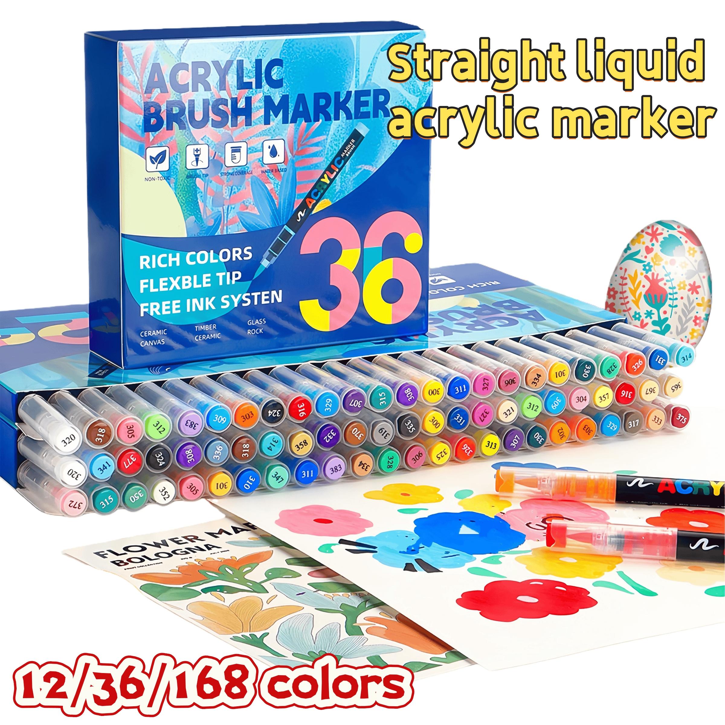 Liquid Soft Tip Acrylic Drawing Markers, 12 Colors/36 Colors/168 Colors Large Capacity, Stackable Ink Control Pens, Ideal for Art Enthusiasts and Painting