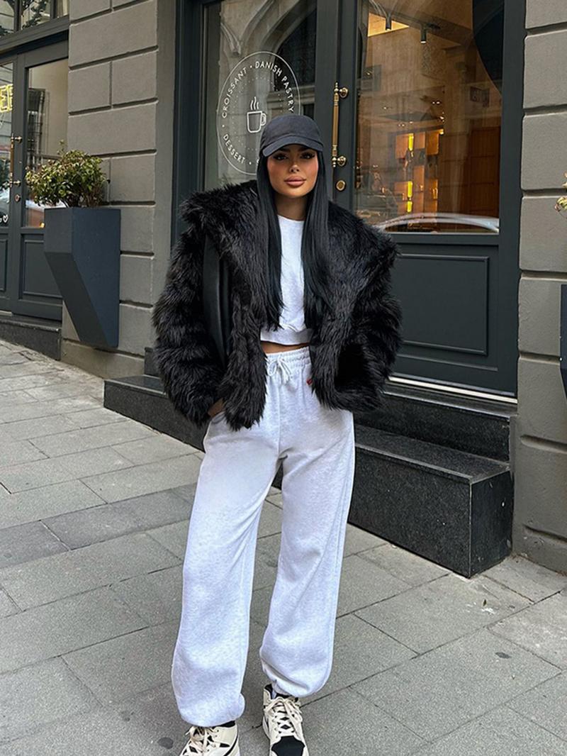 Women's Faux Fur Coat, Winter Street Style Casual Loose Short Large Collar High-End Fluffy Outerwear