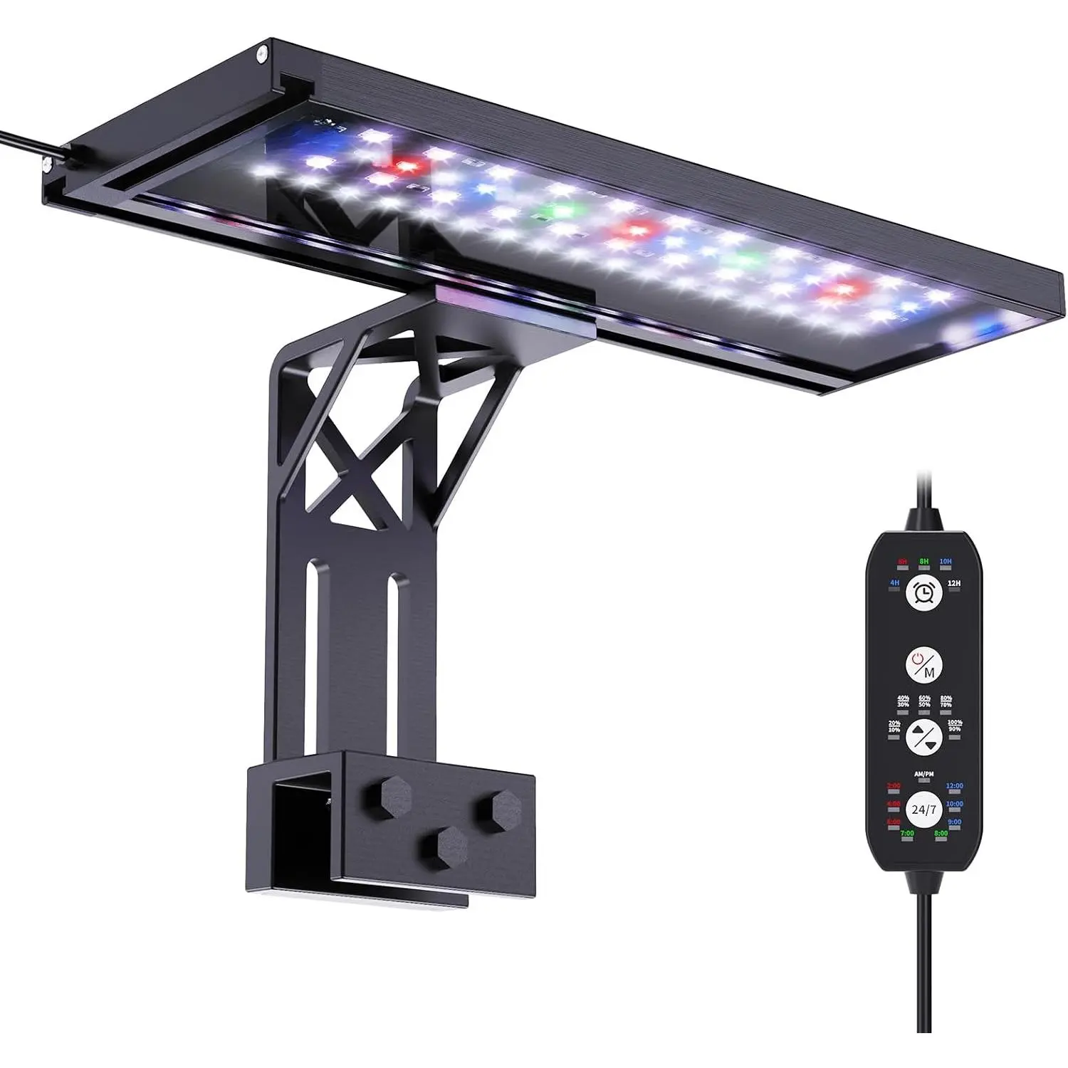 20W Clip‑On Aquarium Plant Light for 12‑20 Inch Fish Tank, 24/7 LED Full Spectrum Aquarium Light with Timer, 7‑Color Modes, Auto On‑Off, Adjustable Brightness & Height