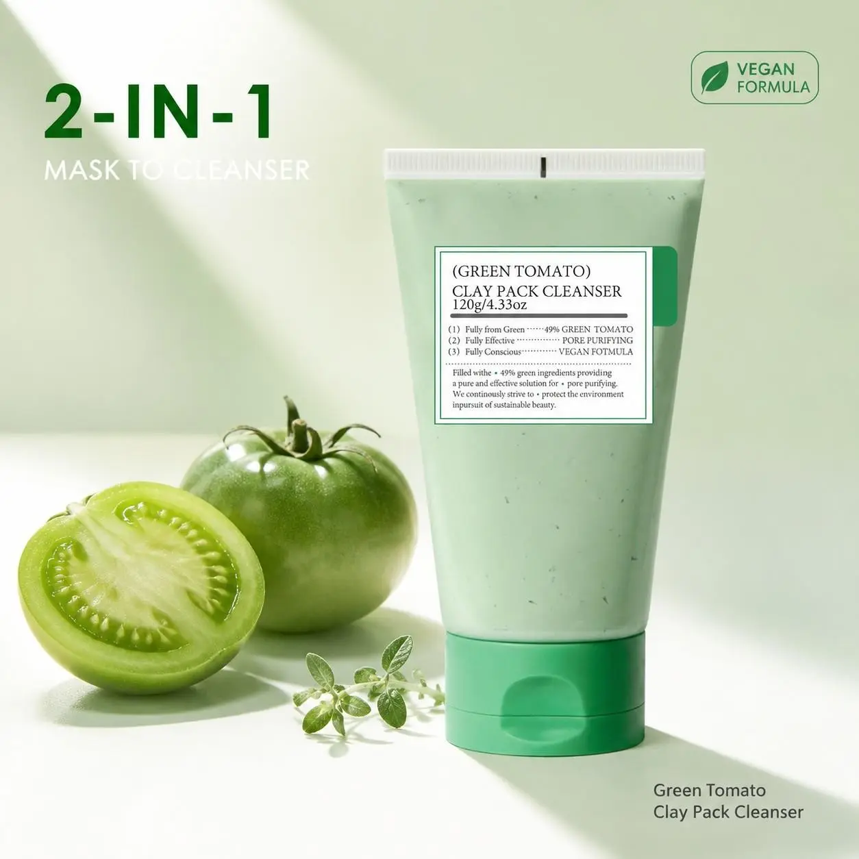 Green Tomato Clay Pack Cleanser 2-in-1 Mask To Cleanser Deep Pore Clean Gentle Hydrating Face Wash For All Skin Types