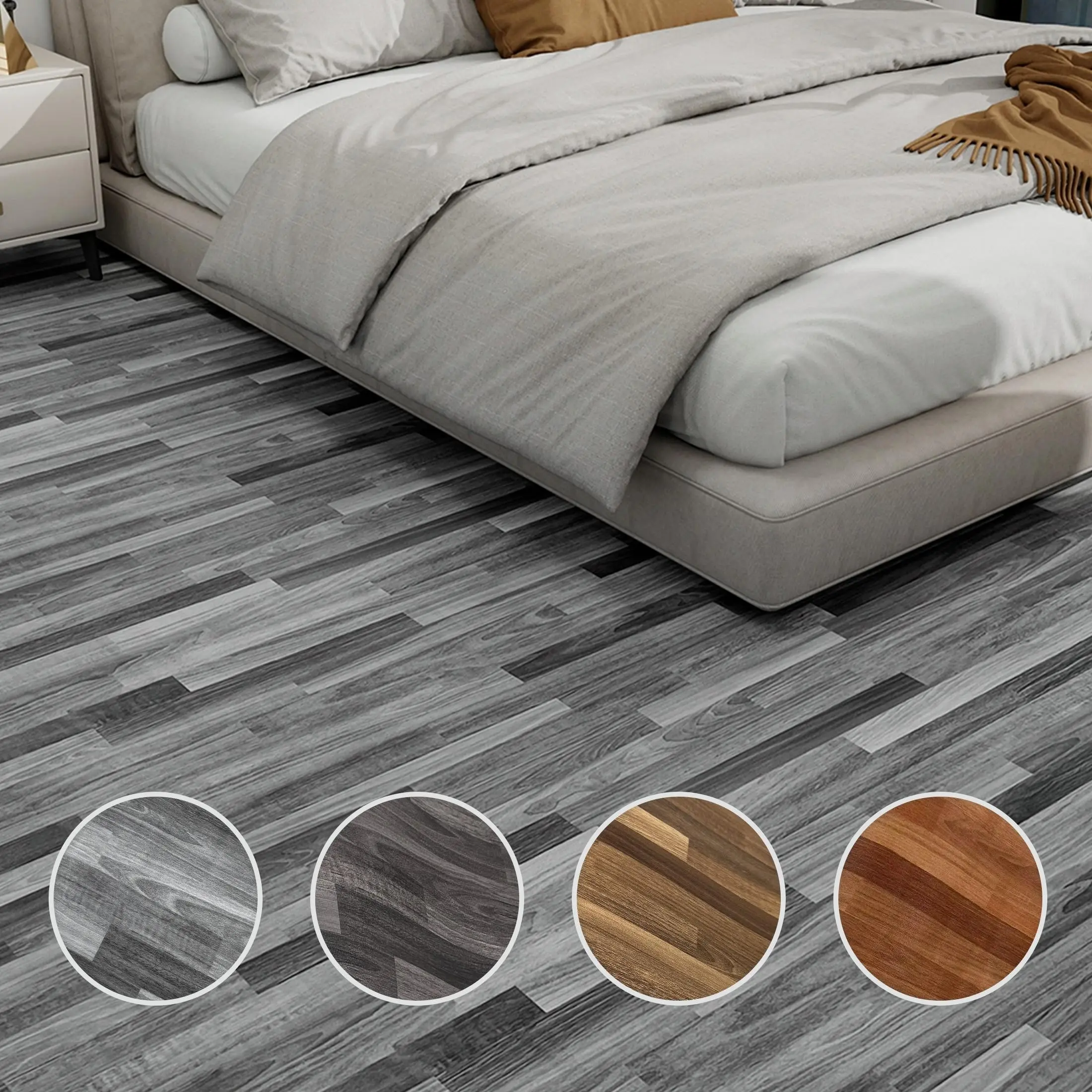 40cm x 2/3/5/10m Peel and Stick Gray Wood Flooring Roll, Modern Interlocking Style Self-Adhesive Vinyl Flooring, Waterproof Wear-Resistant for Living Room Bedroom, Home Renovation