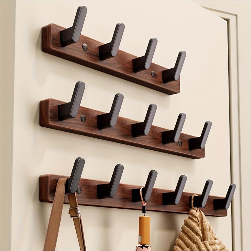 Walnut Hook Wall Hook, Wall Hanger with 4/5/6 Hooks, Hat Hook Wall Hook for Hanging Coats, Bags and Towels Black