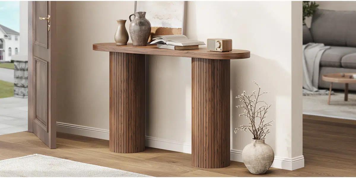 【SPOTLIGHT DAY】ONBRILL 55'' Tambour Console Table With Oval Tabletop For Living Room Hallway Foyer Entrance Study
