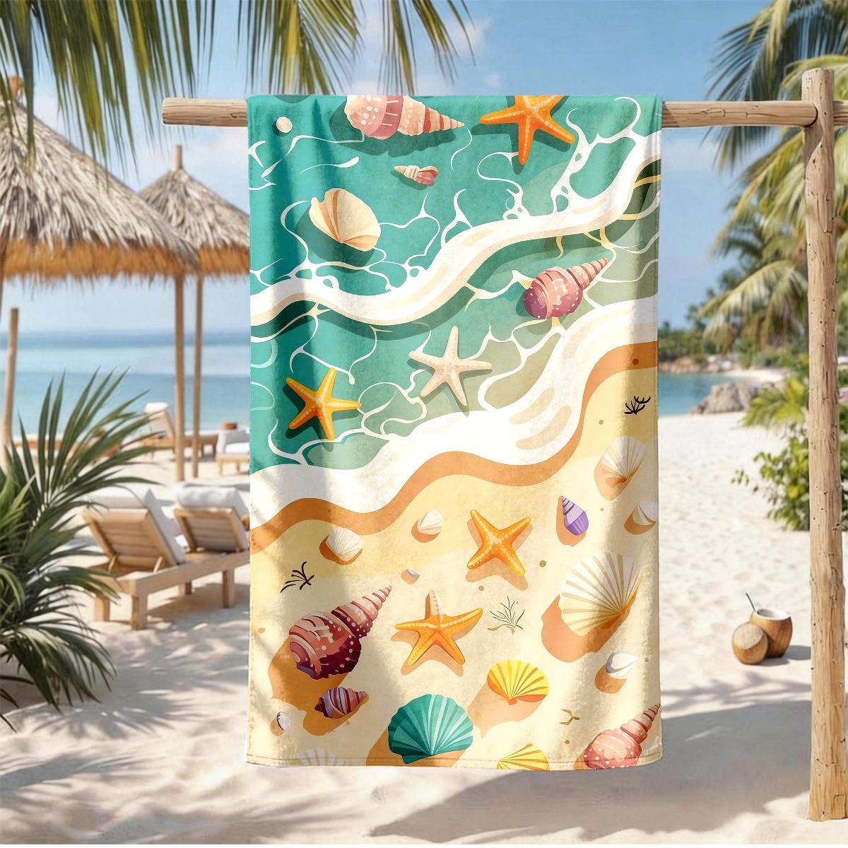 Ocean Shell Starfish Beach Towel, Quick-Dry Super Soft Polyester, Multi-Use Yoga Travel Swim Camping, Large Size, Best Gift