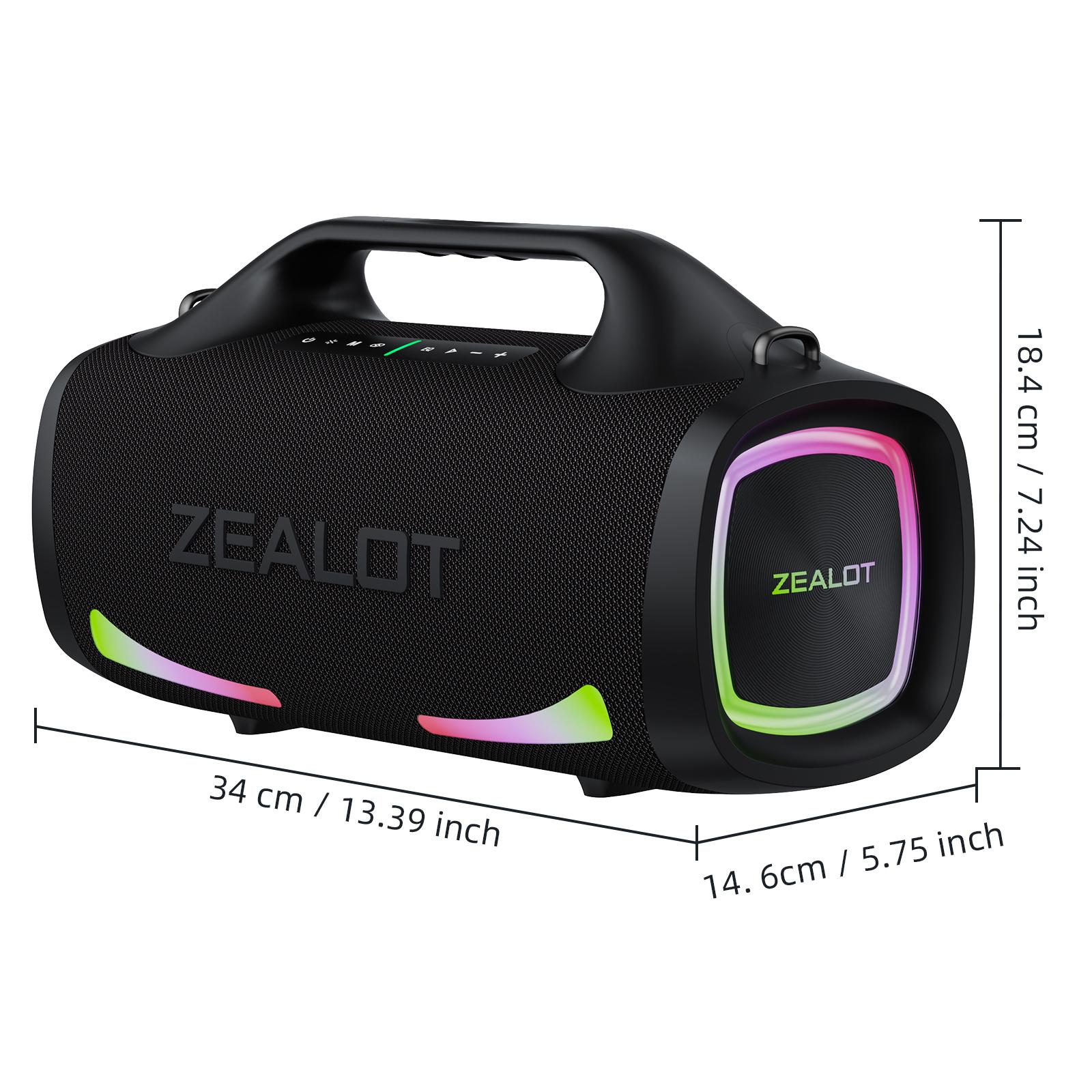 ZEALOT Fitness & Outdoor Bluetooth Speaker, 100W HIFI Stereo & Deep Bass, IPX7 Waterproof, 24000mAh Battery, RGB Lights, Carry Strap, Power Bank for Gym Yoga Camping Beach
