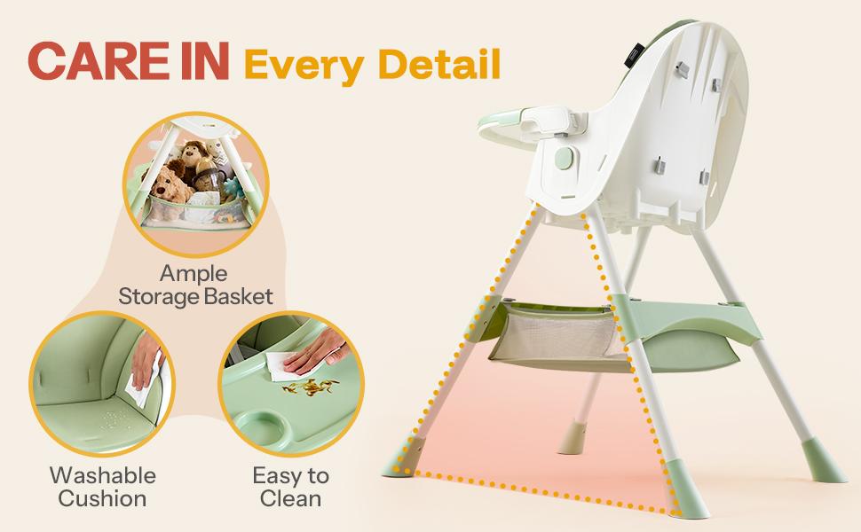 HARPPA 6-in-1 Foldable Baby High Chair, Baby Fedding Chair & Rocking Chair, Adjustable Heights, Booster Seat With 5-Point Safety Harness & Removable Tray, Easy to Clean, Baby Items, Toddler Christmas Gifts