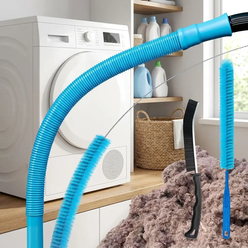 4 Pieces Dryer Vent Cleaner Kit| Vacuum Hose Lint Trap Clean Tool| Dryer Vent Cleaning Hose Duct Brush Attachment| Laundry Clothes Air Vent Machine Filter Lint Removal Snake