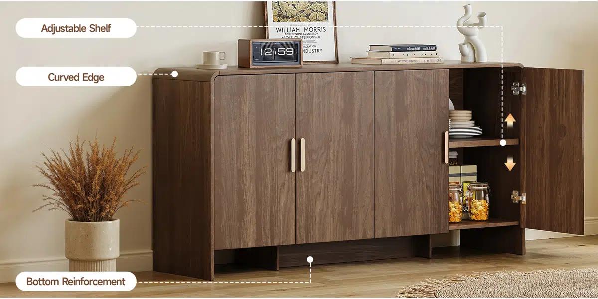 【SPOTLIGHT DAY】ONBRILL 60” Sideboard Curved Cabinet With 4 Doors, Living Room Furniture, Dining Room Furniture 【SPOTLIGHT DAY】ONBRILL 60” Sideboard Curved Cabinet With 4 Doors, Living Room Furniture, Dining Room Furniture