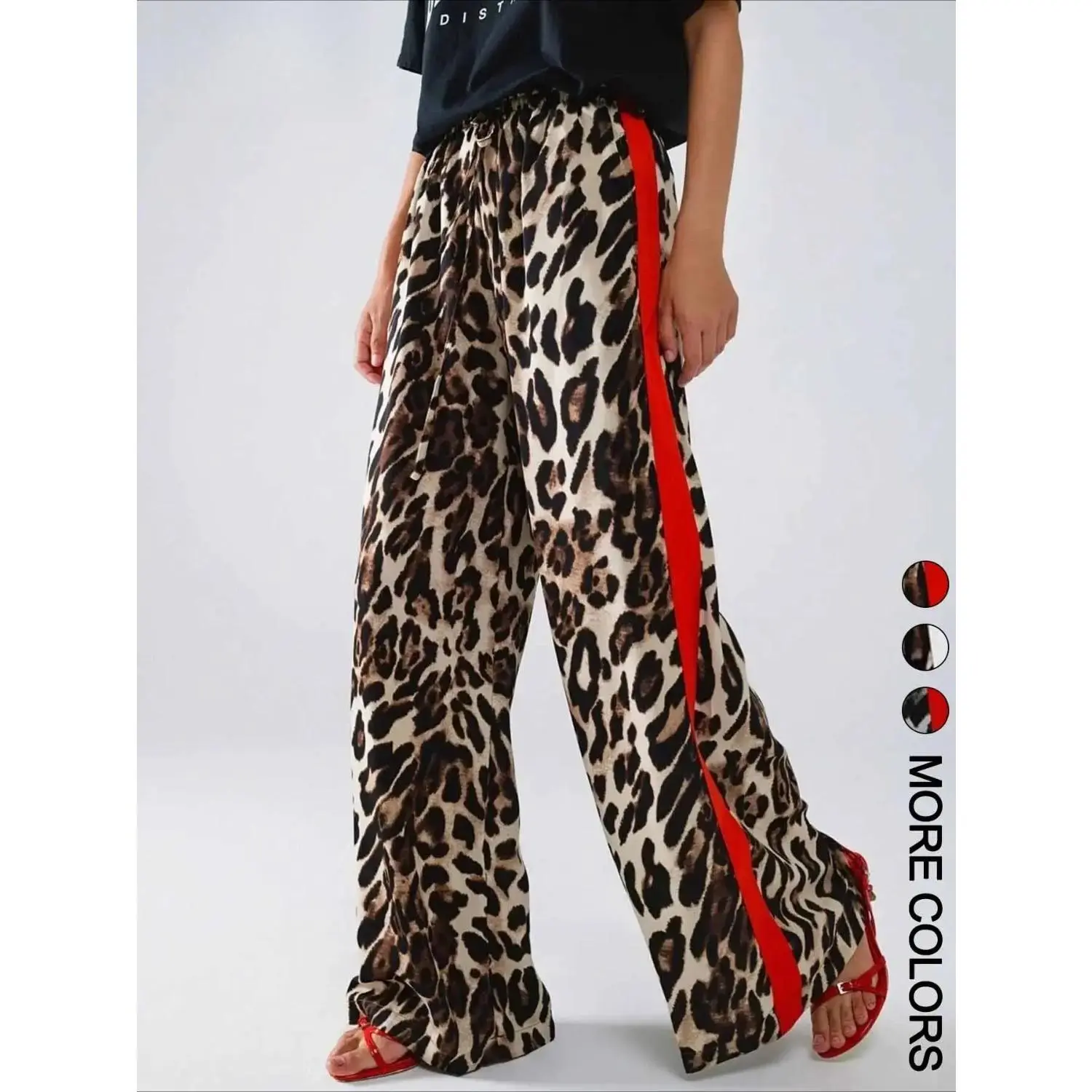 Women's Leopard Print Loose-Fit Pants, Stylish High-Waisted Trousers, Comfortable Office and Daily Wear, Womenswear