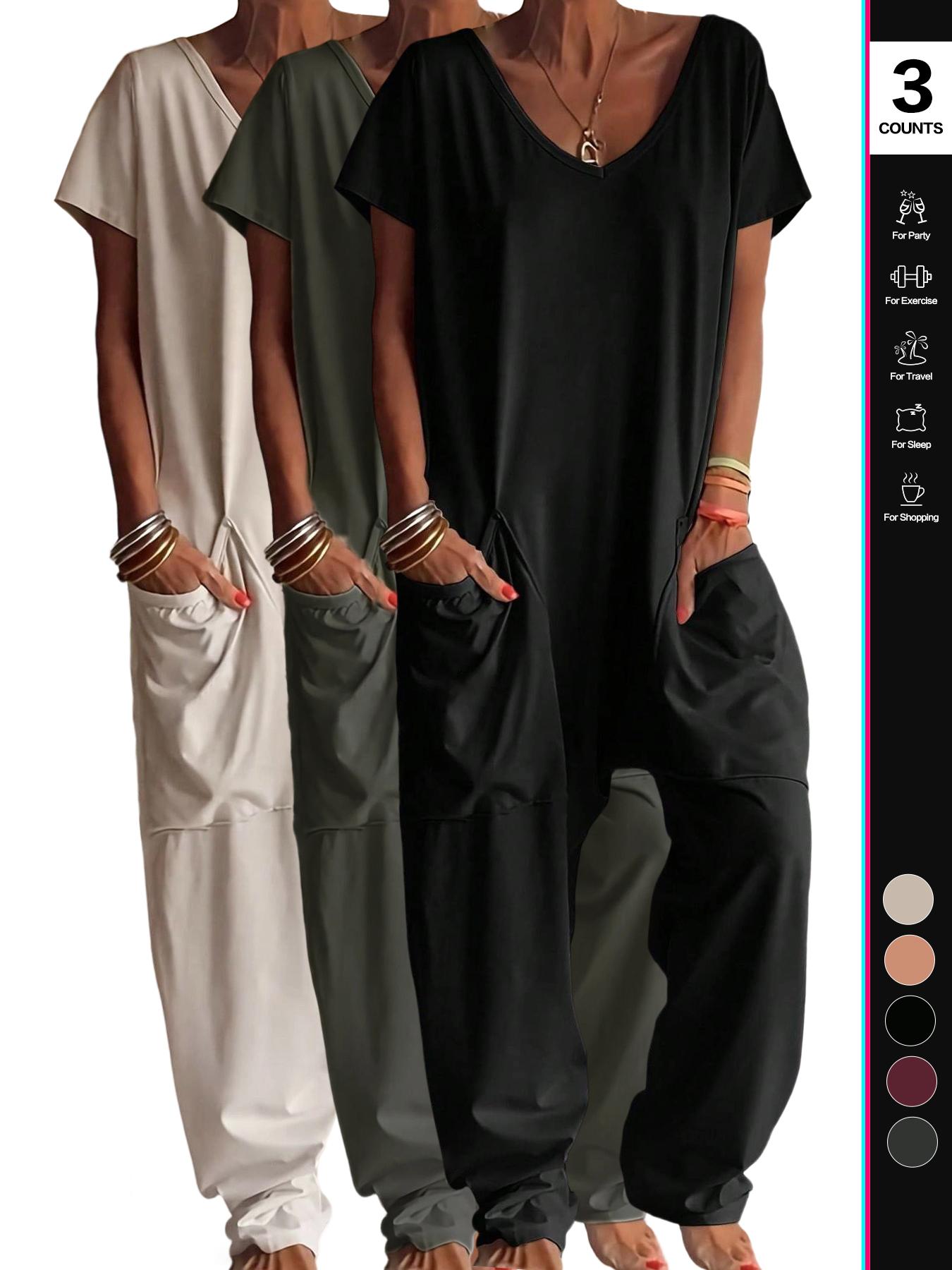 2026 Women's Casual Jumpsuit, Short-Sleeve V-Neck Harem Pants, Loose Fit Wide Leg, Perfect for All Seasons, Stylish & Comfortable