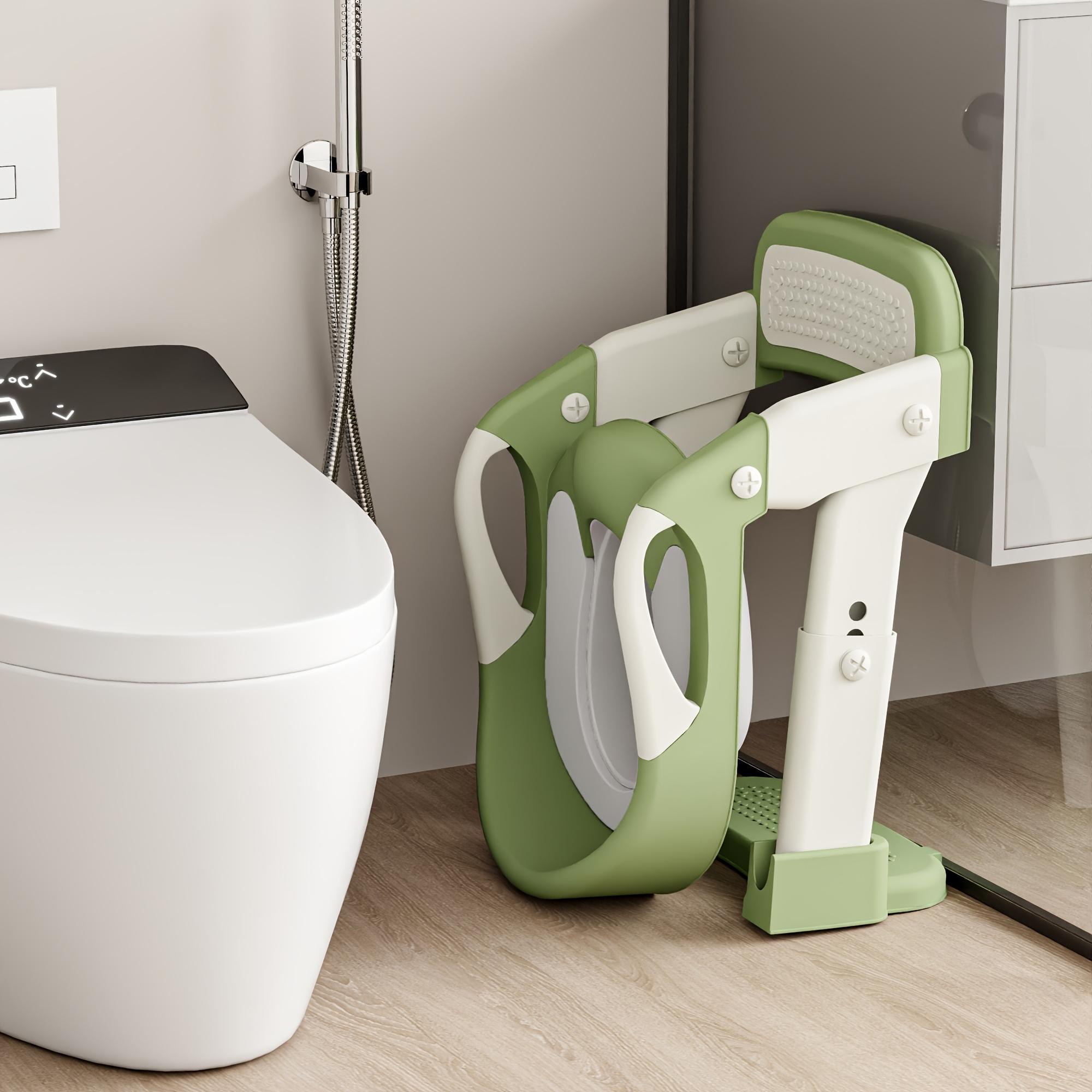 Portable children's toilet training toilet seat set (including step stool) - adjustable folding potty with safety belt, lightweight plastic material, suitable for home, staircase and travel scenes, needs to be assembled (gray model)