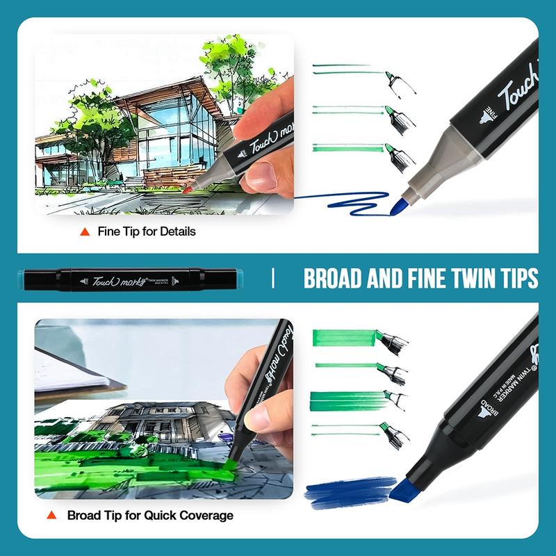 Colored Marker Pen Set, 1 Set Dual Tip Fine & Broad Drawing Markers, Marker Pen Set for Student Adults Coloring Artists Drawing Sketching, Doodle Drawing Pen