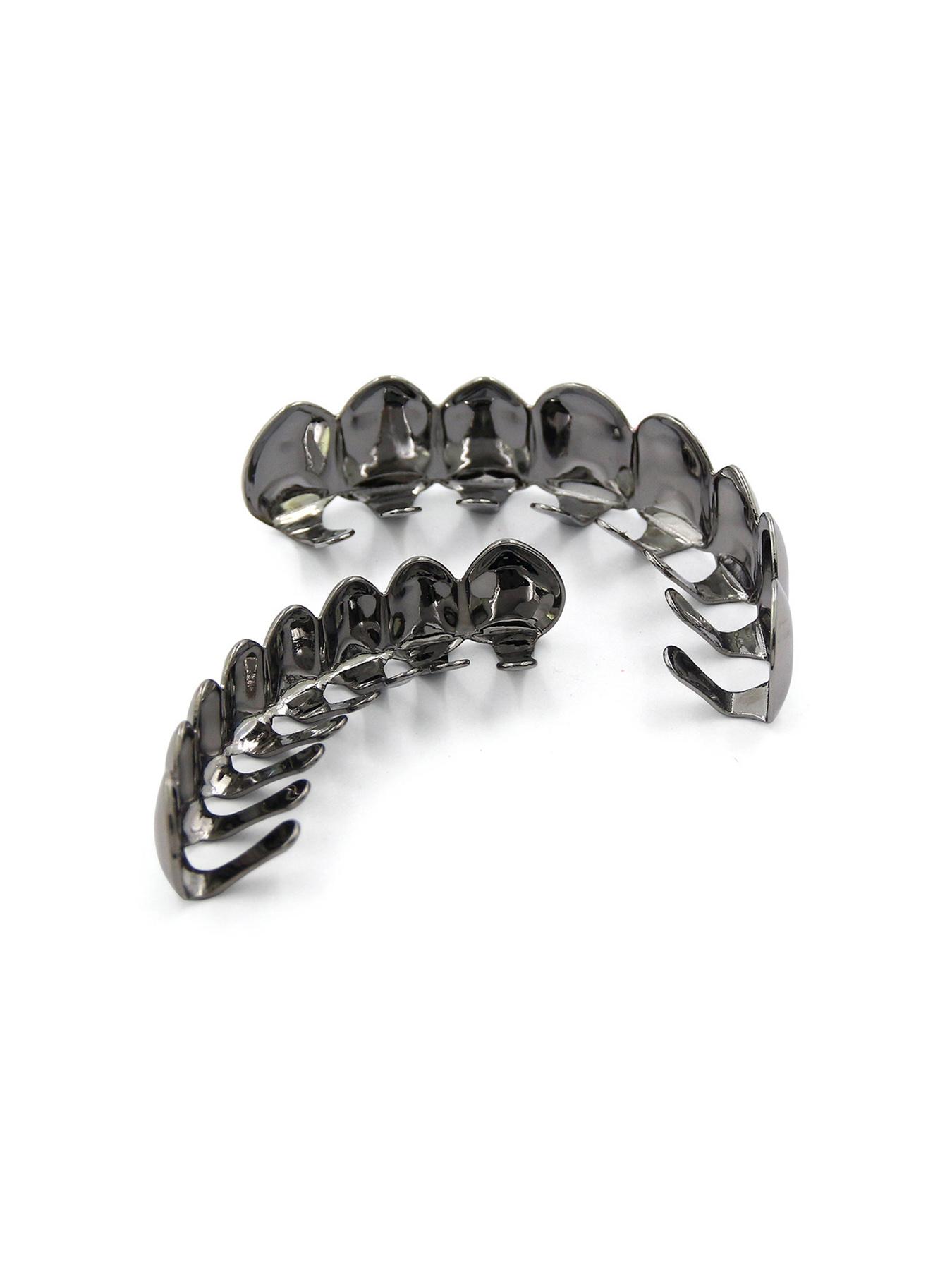 Two-Piece Full Mouth Polished Silver Gold Eight-Tooth Grillz, 14k Gold Plated Copper, Hip-Hop Style, Party, Music Festival, Gift