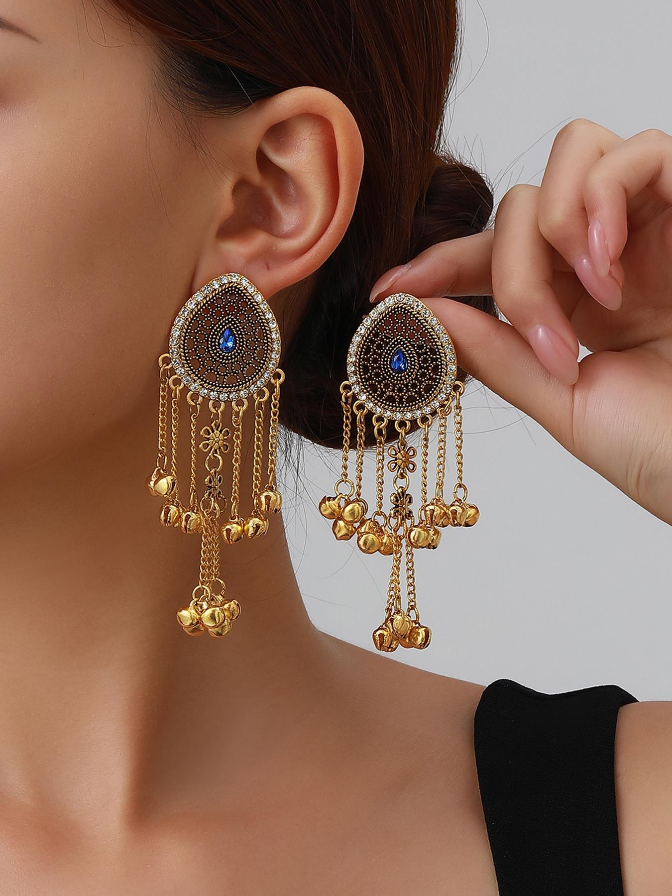 Vintage Teardrop Bell Fringe Earrings, Indian Ethnic Style Antique Long Dangle Earrings, Fashion Dangle Earrings, Travel Photography Accessories