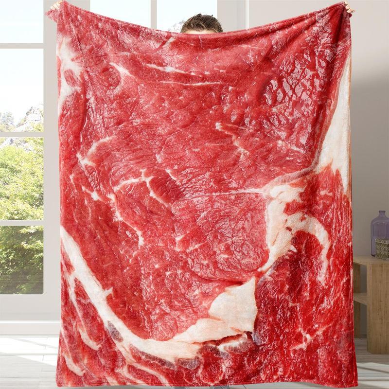 Meat Pattern Flannel Blanket, 1 Count Soft ThrowBlanket with Storage Bag for Sofa, Bed, Couch,Travel, Camping, Office
