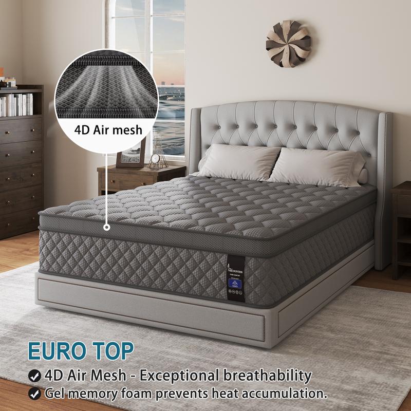 Twin Full Queen King Mattress, 10/ 12 inch  Hybrid Mattress with Gel Memory Foam and Individually Pocket Innerspring Euro Top Mattresses Medium Firm for Motion Isolation, Edge Support
