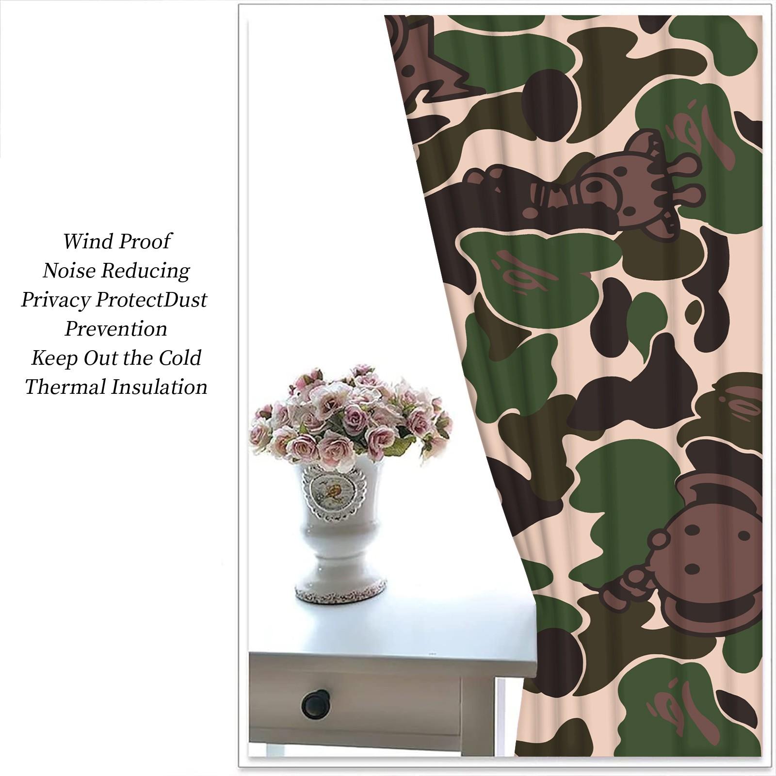 2-Pack Camouflage Print Blinds, Bape'S Iconic Ape Head Pattern Blackout Blinds, Grommet Blackout Curtains, Trendy Street-Style Children'S And Teenagers' Bedroom Blinds, Machine Washable, 2-Pack.