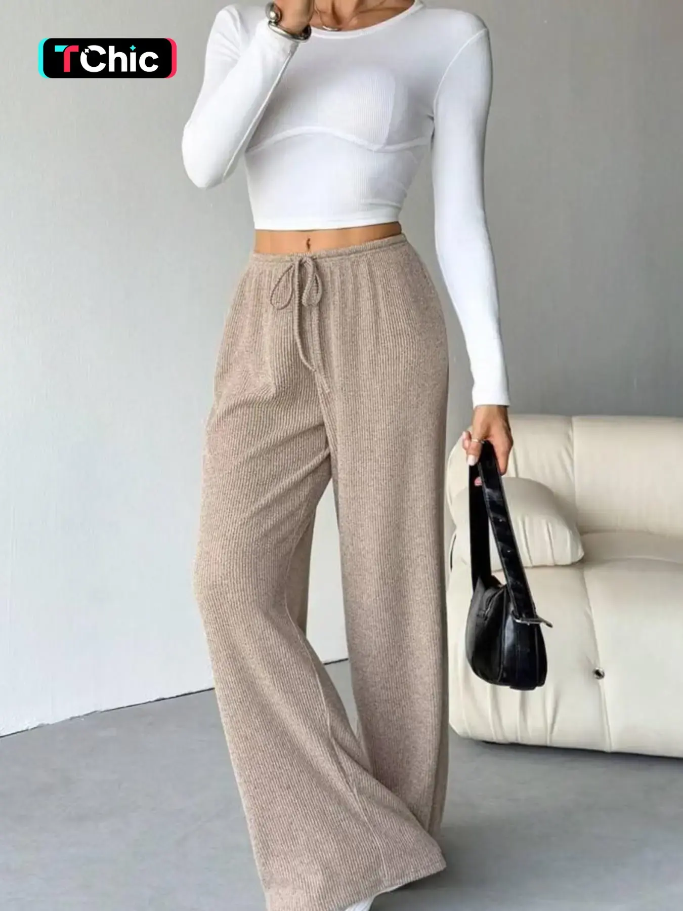 Women's Comfortable Casual Low Waist Drawstring Wide Leg Pants, Striped Soft Flowy Jeans, Ladies' Leisure Bottoms, Single Piece