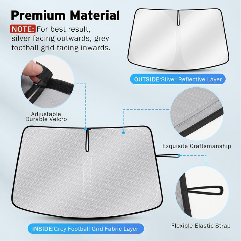 Canvcle Windshield Sun Shade for 2011-2025 Dodge RAM 1500 CrewCab MegaCab 2Dr RegularCab 4Dr QuadCab Foldable Sun Visor Protector Blocks UV Rays Keeps Car Cooler Premium Fabric Material Energy Efficient AC - Semi Truck Sunshade