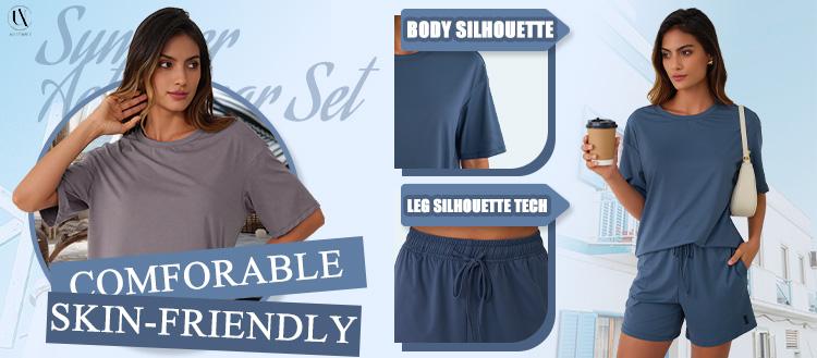 Automet Cloud Women's Two Piece Lounge Set 2025 Summer Casual  Shirts Biker Shorts Matching Airport Travel Outfit