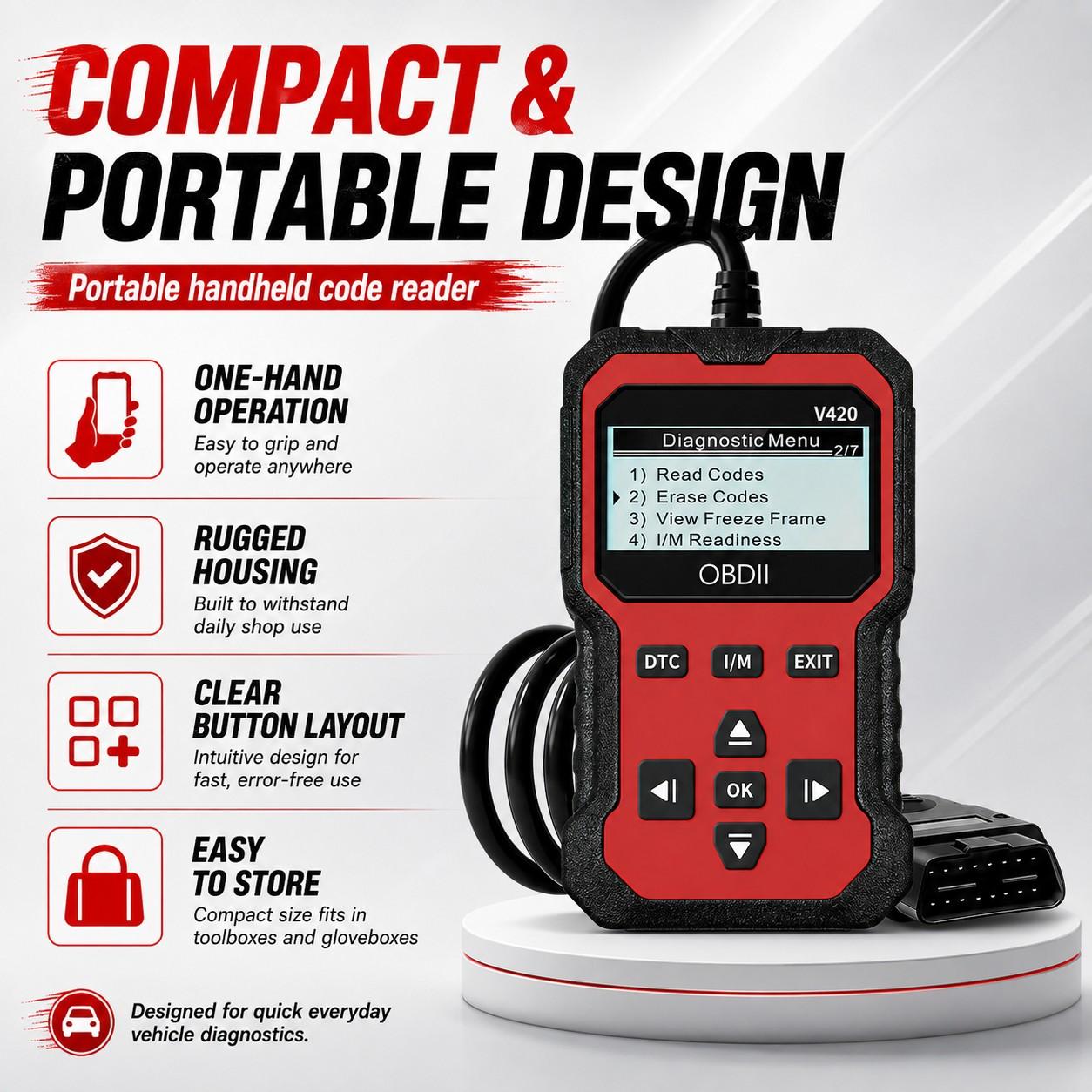 OBD2 Diagnostic Scanner, 1 Count Accurate Code Reader, Efficient Engine Light Diagnostic Aid, and Reliable Battery Voltage Tester for OBD2 - Compliant 12V Cars and Trucks Since 2003