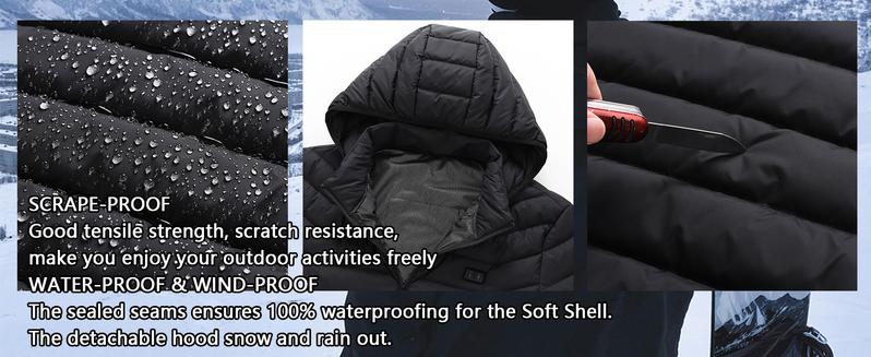 【Includes Power Bank】Norwell Heated Hoodie Jacket with 7.4V/3A 5000mAh Battery Pack Dual Control 5 Heat Zones LED Waterproof Comfort Basic Winter Clothes Men Plus Size Women's Clothing 100% Polyester Fiber Long Sleeve