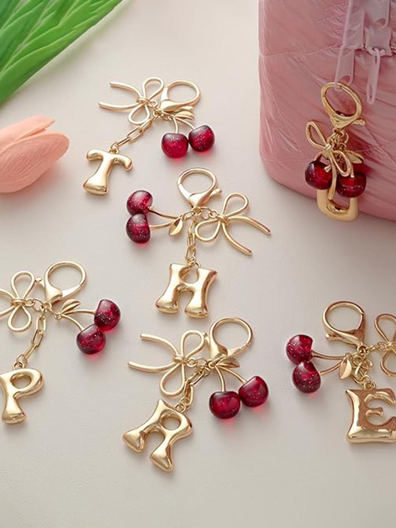 Women's Cherry Bow Letter Pendant Keychain, Casual Style Wallet, Handbag and Backpack Accessory, Car Keychain for Students