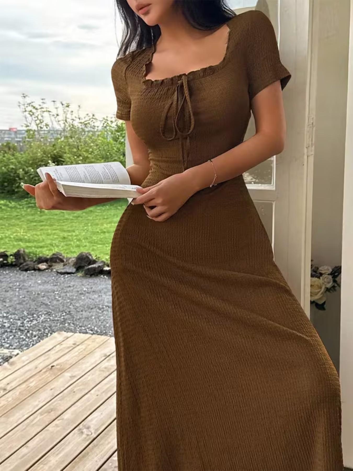 Women's Casual Long Dress Ruched, Slim Fit Short Sleeves Plain Design Basic, Perfect for Daily Wear & Stylish, Ideal Gift Choice Womenswear Women's Casual Long Dress Ruched, Slim Fit Short Sleeves Plain Design Basic, Perfect for Daily Wear & Stylish, Ideal Gift Choice Womenswear