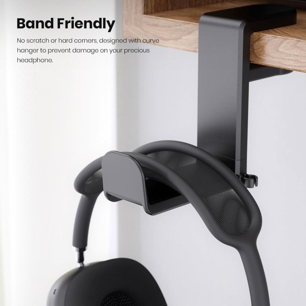 Rotating headset bracket-computer game headset bracket, adjustable clip under the table, with 360-degree rotation and cable clip organizer-black