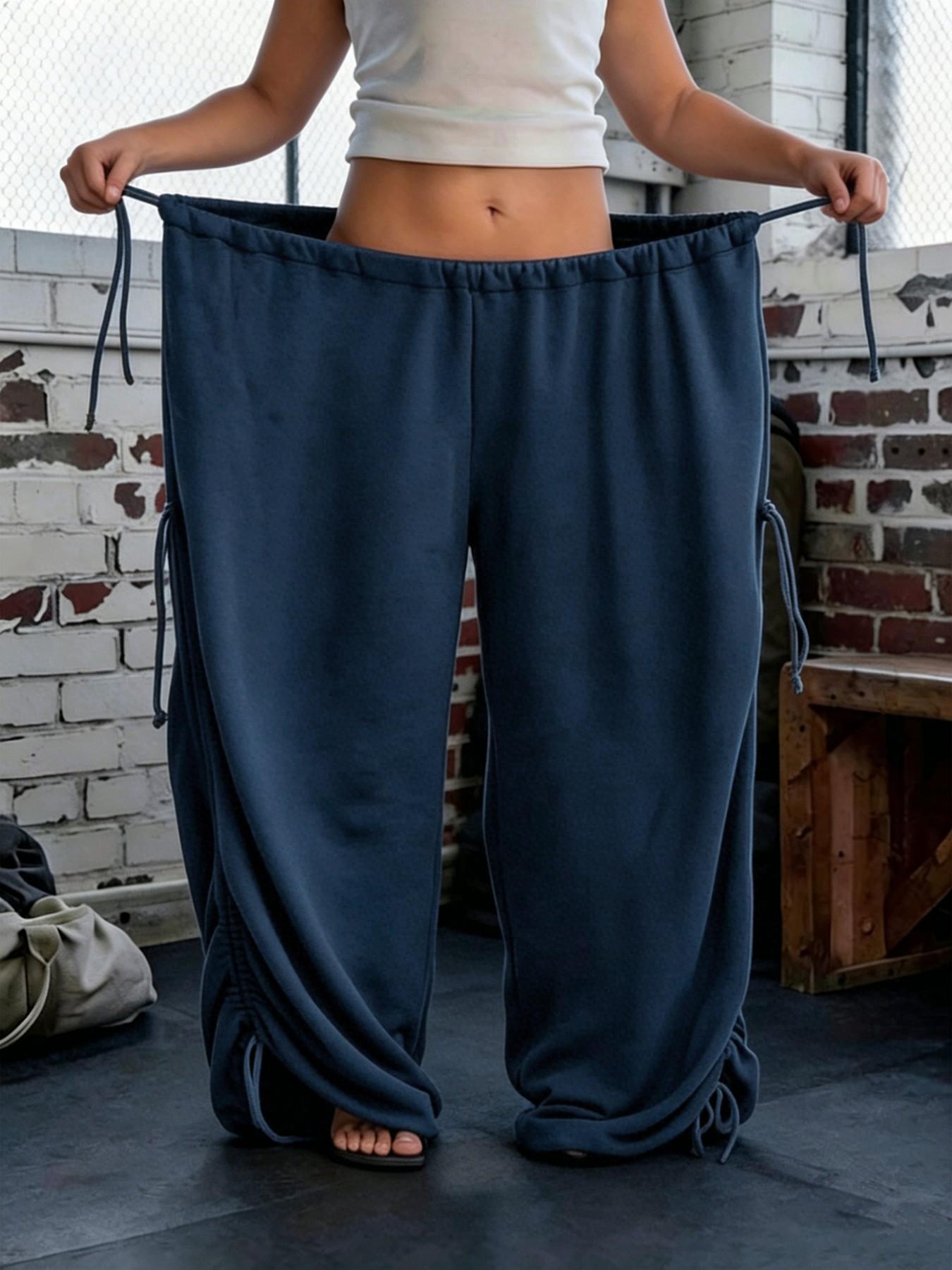 S391534 2026 New European and American Style Lazy High Waist Casual Pants, Loose Wide Leg Trousers with Drawstring, Spring & Fall Fashion
