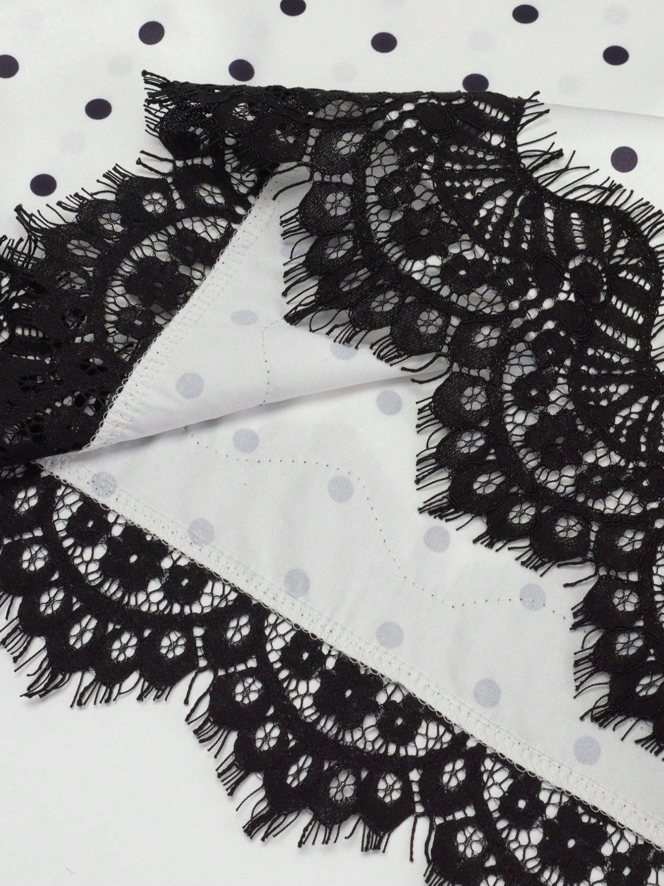 Women's Polka Dot Patchwork Colorblock Elegant Fitted Party Fabric Lace Trim Skirt, Vacation Beach Autumn Winter Fashion