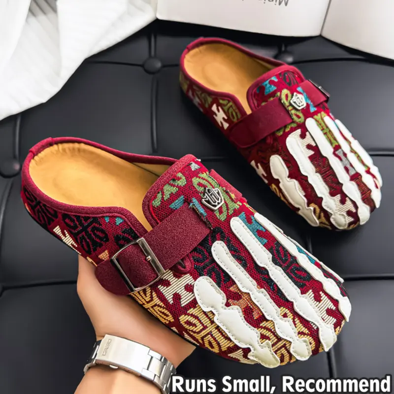 Men's Bohemian Print Mules, Mule Slides, Comfortable Slip-On Sandals, Adjustable Buckle, Soft Insole, Ideal for Daily Wear, Casual Footwear