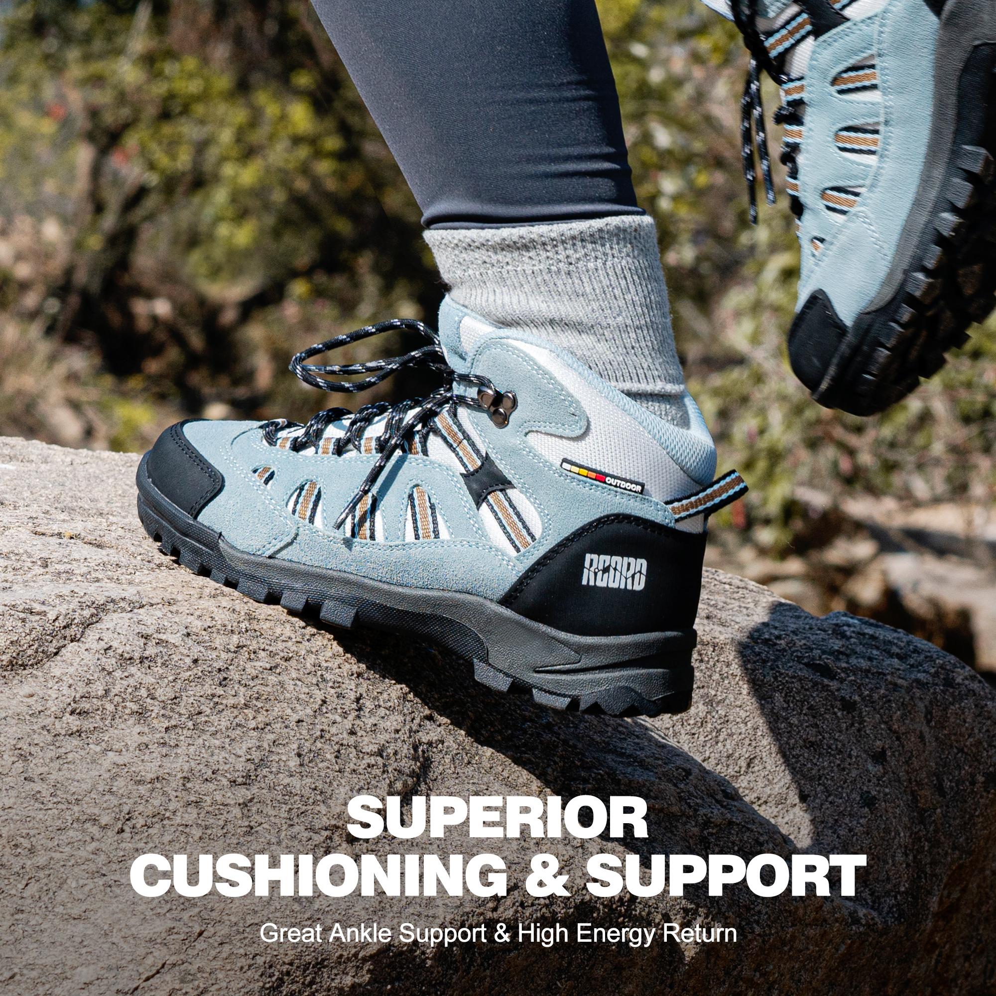 R CORD Women's Hiking Boots Waterproof Lightweight Women's Hiking Shoes Ankle Support Outdoor Hiking Shoes Non-slip Stable Shoes Weatherproof Footwear Durable Rubber Sole Tread Pattern Stability