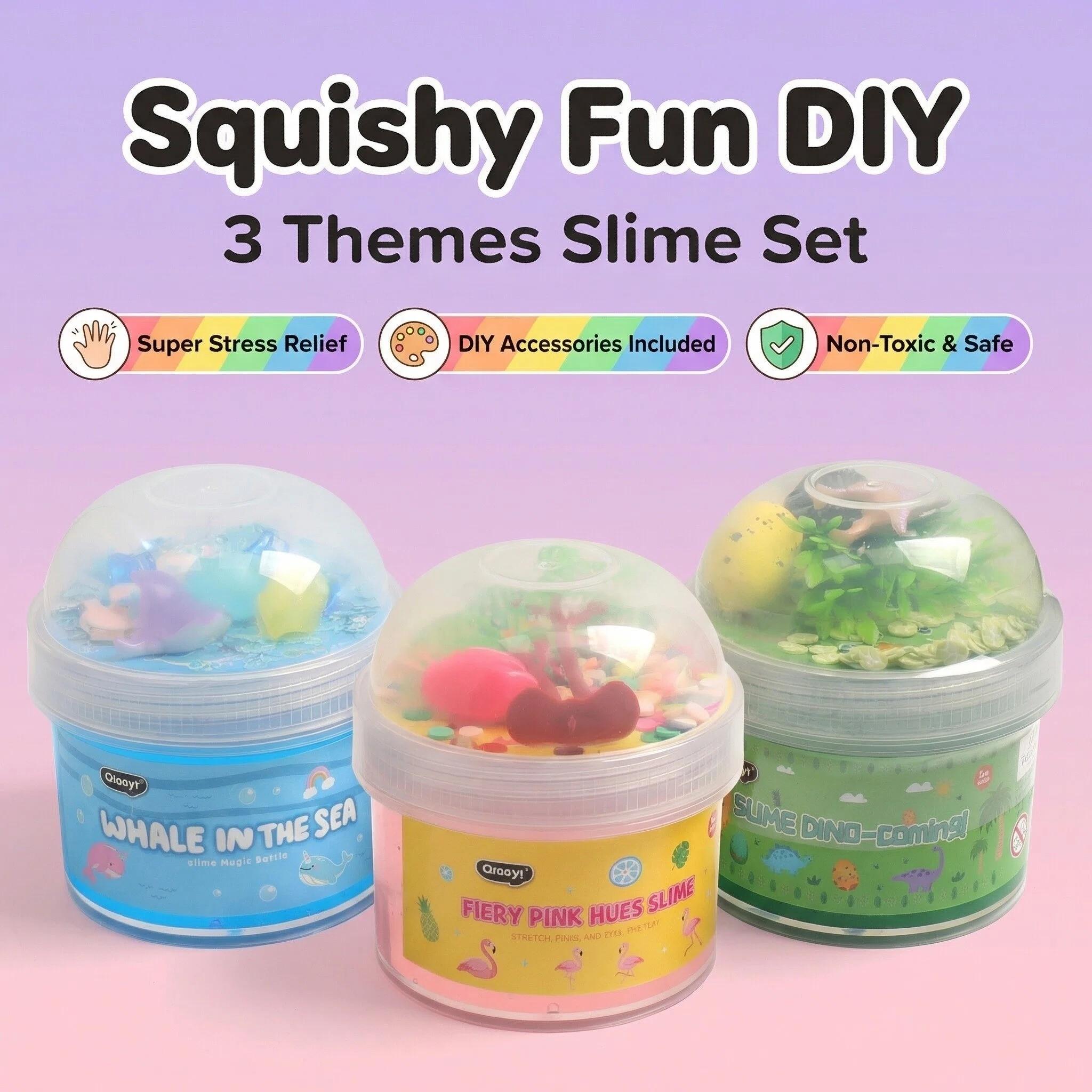 Soft Fun DIY Slime, 3 Unique Themes, Endless Play, Stress Relief, Non-Toxic, Safe, Includes Ocean, Flamingo, Dinosaur Series