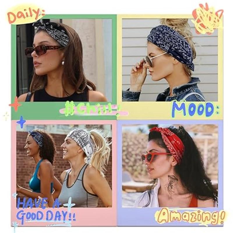 Women Rabbit Ear Hair Bands Set, Bunny Earbands, Paisley Boho Style Wide Headbands, No Slip Headbands, Anti-Slip Design, Thick African Sports Gym Workout Headband Scarf Accessories, Hairbands