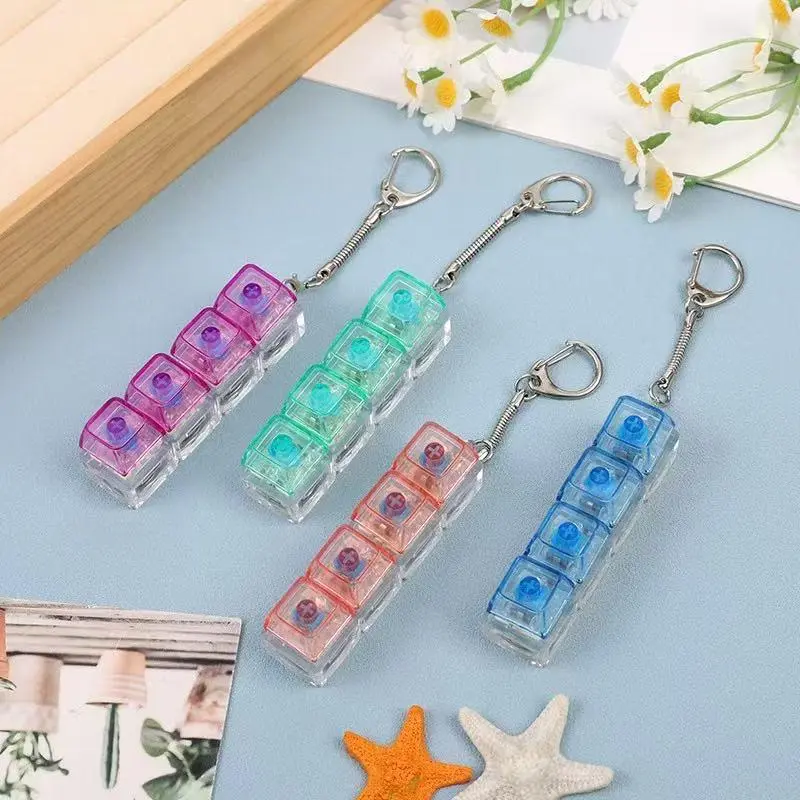 4pcs Cube-Style Durable ABS Plastic Fidget Keyboard Clicker Keychain Set - Authentic Mechanical Keystroke, Cherry MX-Style Clicky Switch, Tactile & Sound Feedback, Portable Anxiety Relief Tool, Unisex Office Worker Gift