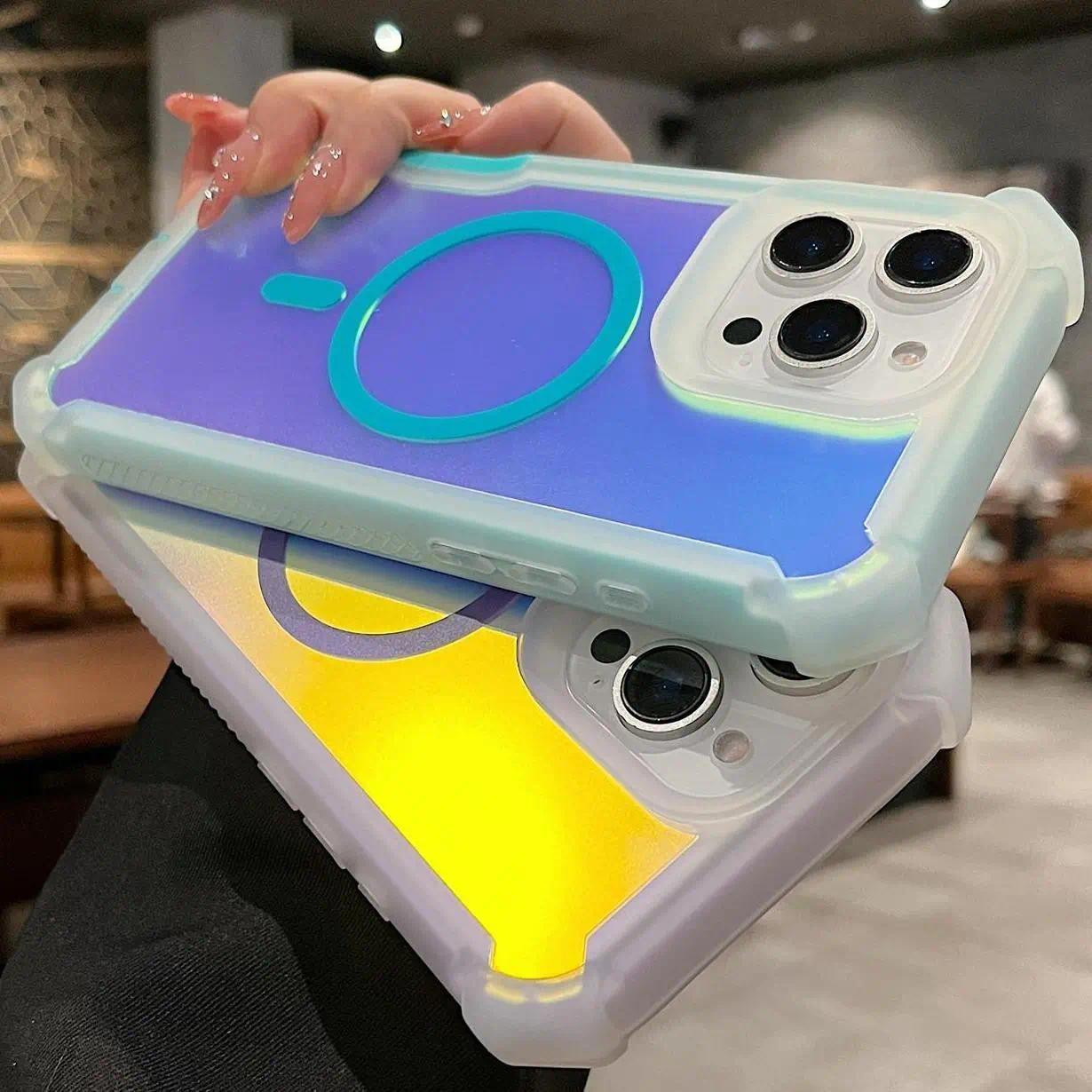 Compatible with iPhone 17 Pro Max/ 16/15 /14/13 /12 Shockproof color-changing magnetic smartphone case, transparent phone case, phone accessory -HNTK01