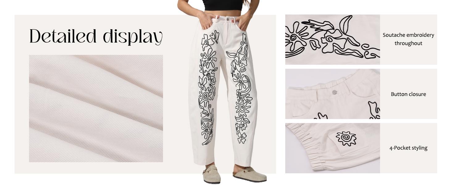 Kedera Embroidered Jeans for Women 2025 Baggy Boyfriend Jeans Barrel Leg Horseshoe Jeans Women Vintage Mid Rise Jeans