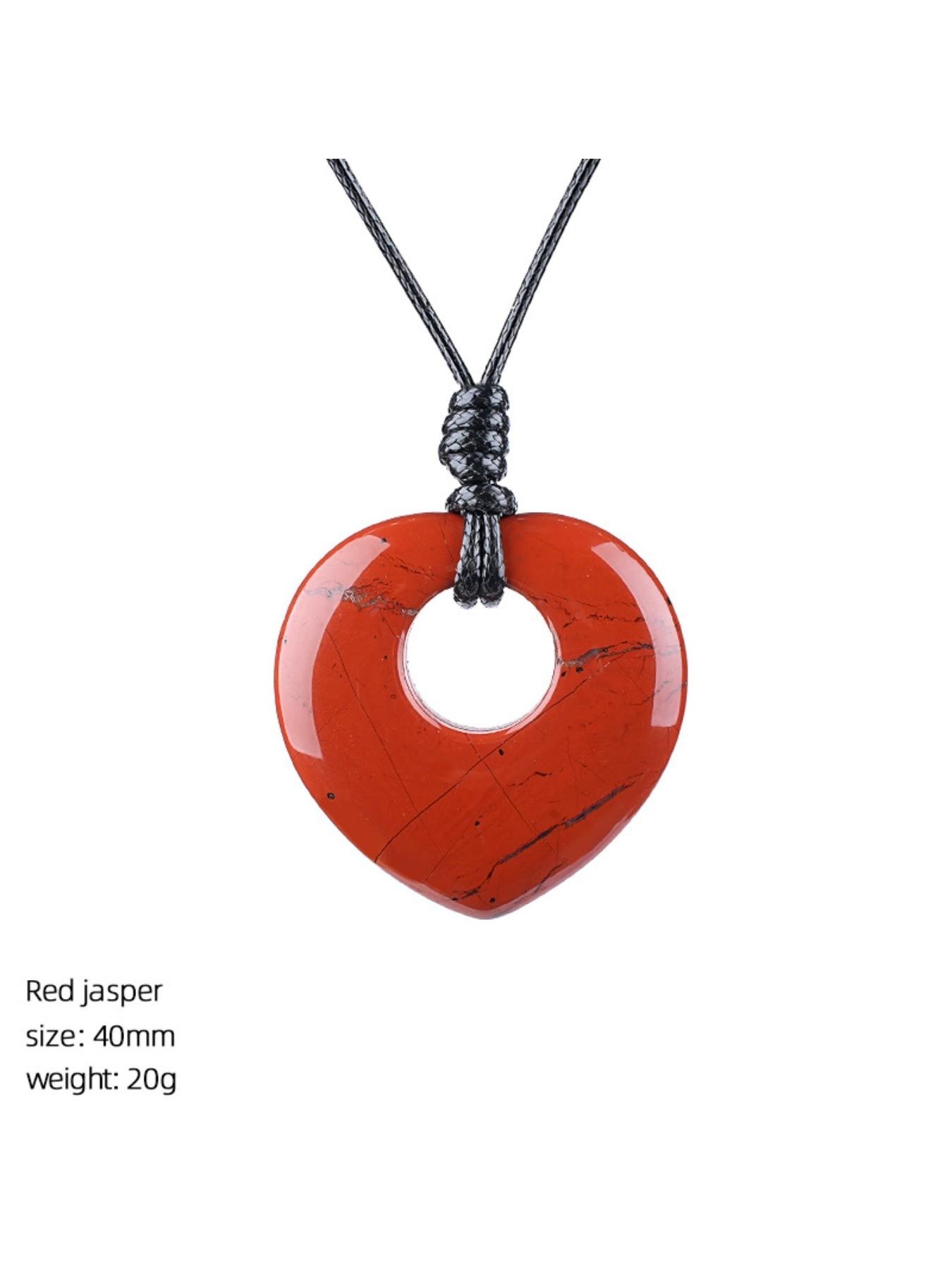 Random 7pcs Natural Stone Heart Necklace Set, Vintage Handmade Adjustable, Natural Crystal Original Stone Heart Pendant