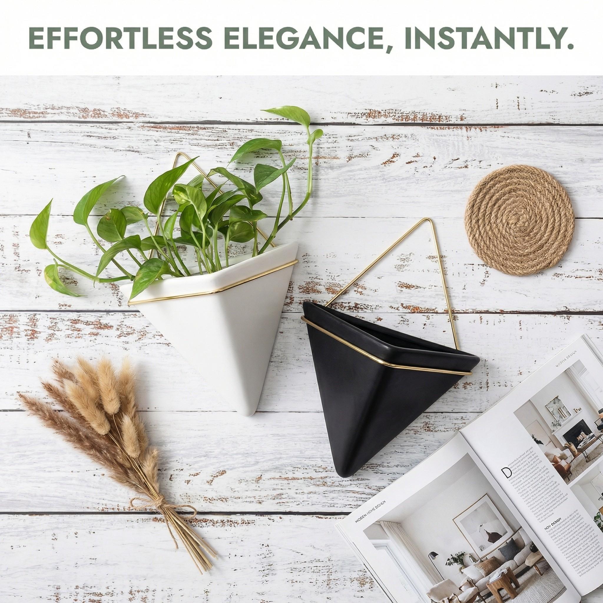 Wall-Mounted Flower Vase Creative Design, Iron Art Planter, Ceramic Container, Triangular Hanging Pot, Decorative Home Accessory