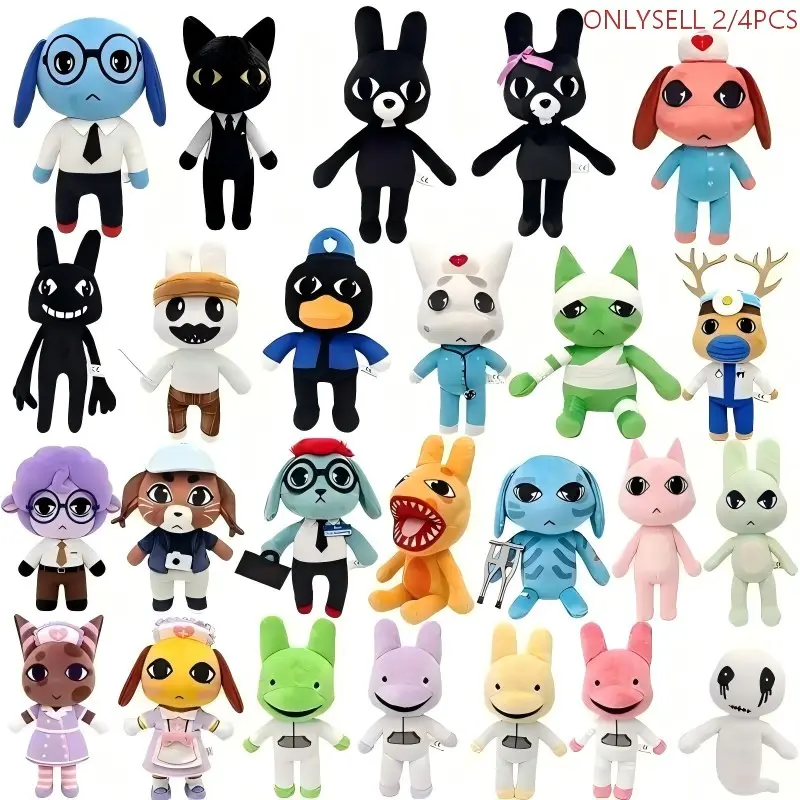 2/4Pcs Animal Hospital Plush, Horror Animal Hospital Stuffed Toys, Soft Stuffed Collectible. Include Big Mouth Monster, Deer Doctor, Black Cat in Suit, Alien Cat, Dog Doctor. Realistic Shaped Pet Plush Toys for Daily Pet Entertainment.