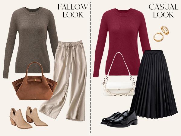 Arach&Cloz Women Spring Fashion Wool Blend Sweater 2026 Long Sleeve Crew Neck Business Casual Pullover Tops Trendy Outfits