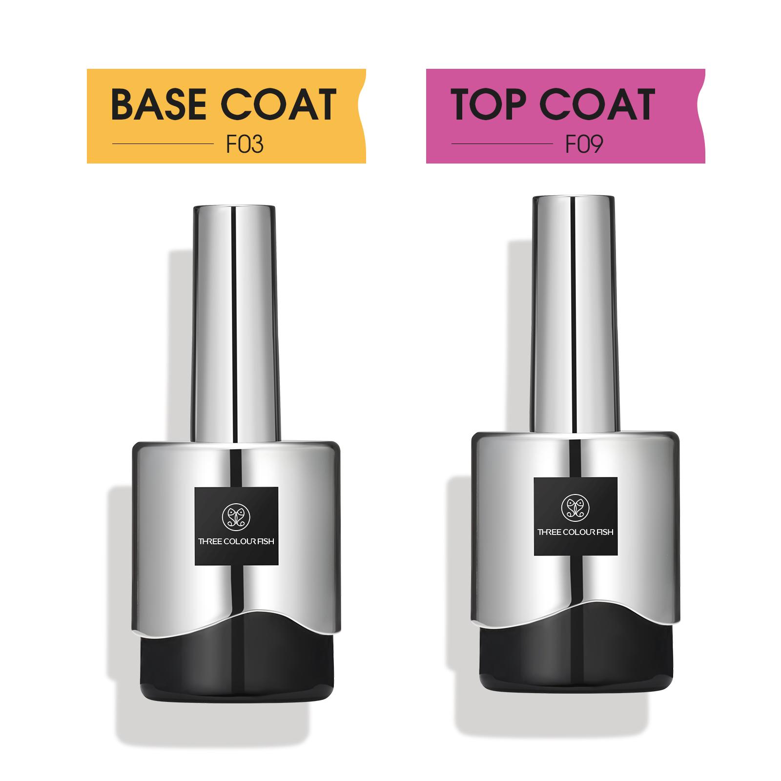 THREE COLOUR FISH Top Coat Base Gel & Nail Glue Set-2Pcs No Wipe Top Coat & Base Coat with 5 In 1 Nail Glue Shine Effect Long Lasting Soak Off Uv Light Lamp Diy Home for Women Girls