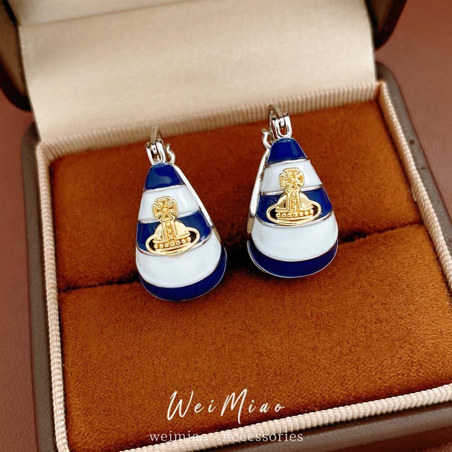 Vintage Saturn Earrings, Water Drop Shape Ear Cuffs, Elegant High-End Jewelry, Lightweight Luxury Accessories, Retro Style Ear Rings