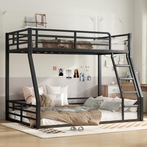 Floor Bunk Bed Frame, Heavy-Duty Bunk Bed for Kids, Teens, Adults, Noise-reduced Design, Black