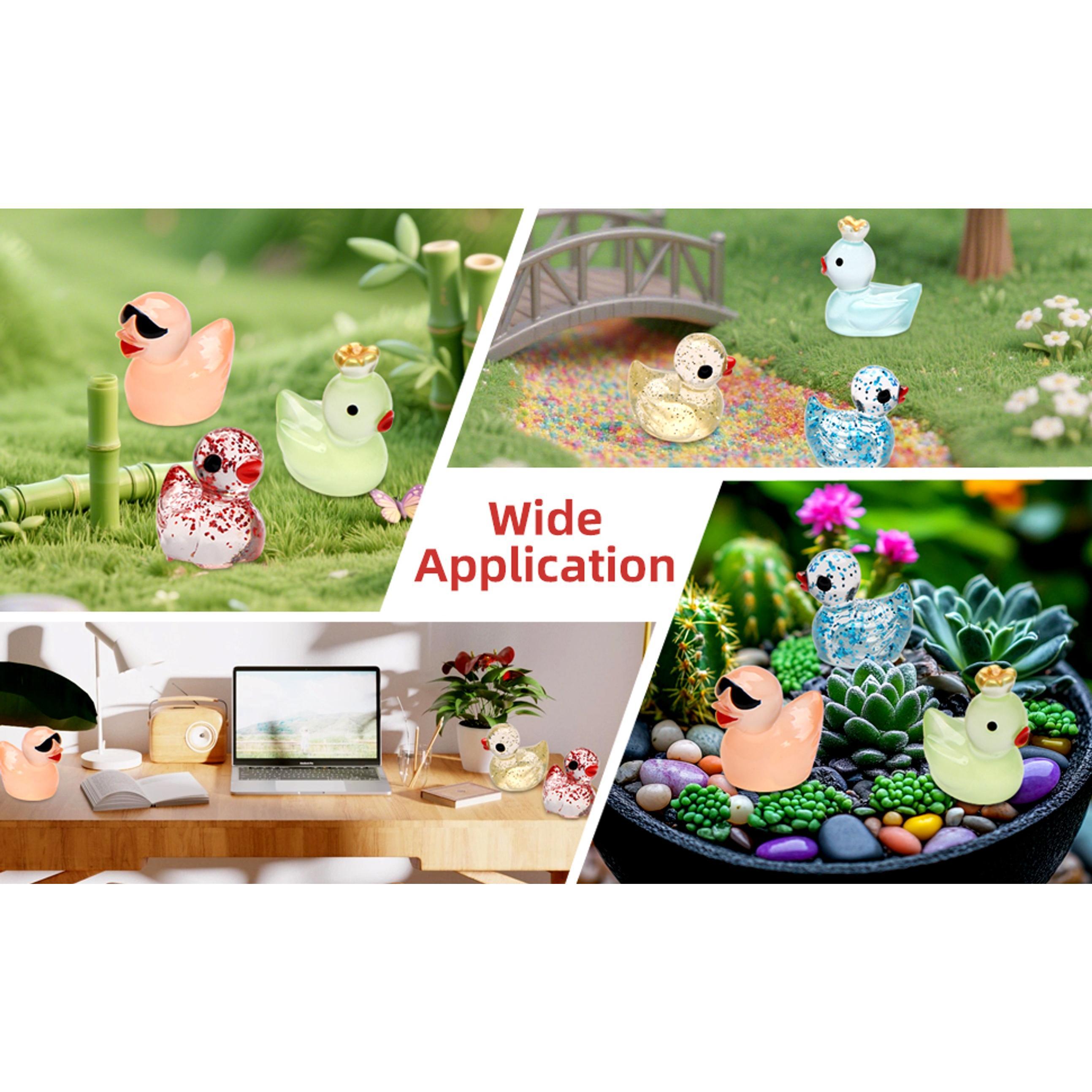25pcs Mini Ducks Fairy Garden Accessories, 12pcs Glitter & 13pcs Luminous Duck Mini Resin Animals Figures for Garden Decor, Landscape Decor, DIY Craft, Succulents & Home Decoration